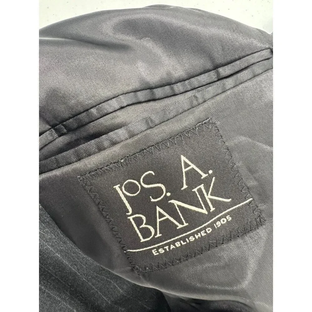 Jos A Bank Men 44L Dark Gray Stripe Wool‎ Blend Blazer Sports Coat Suit Jacket